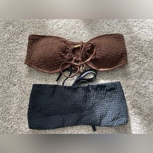 Hollister Brown and Black Bandeau Swim tops set of 2